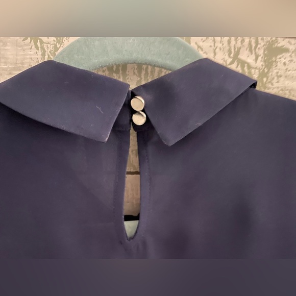 Blue Flutter Cap Sleeve Embroidered Floral Collar w/Pearl.  Sz XS. Never Worn! - Picture 4 of 7